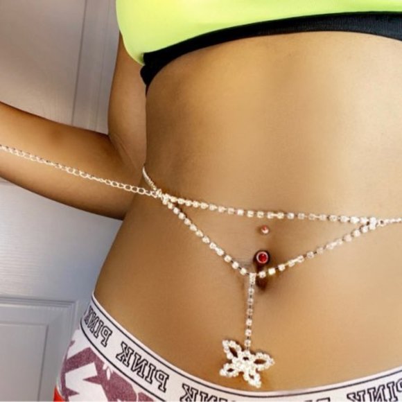 NWOT Belly Back Jewelry Chain. Silver Rhinestone - Picture 6 of 8